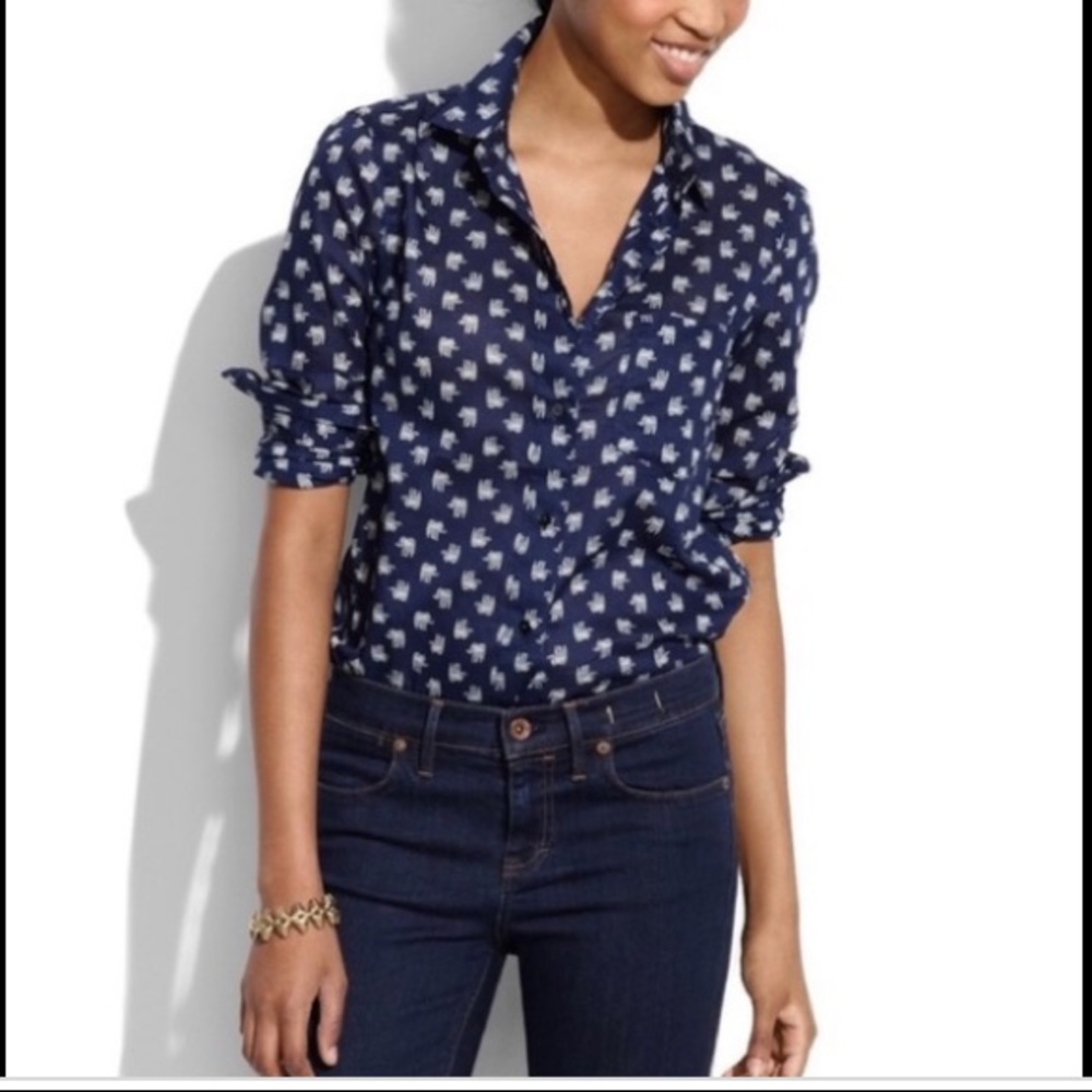 Madewell Eden Elephant March Button-Up Shirt Size XS Dark Blue